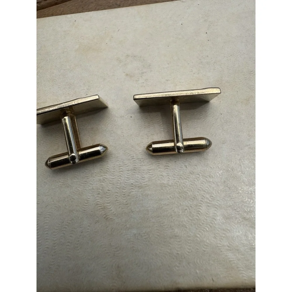 Vintage Swank Gold Tone Cufflinks Geometric Pattern Mens Dress Cuff Links